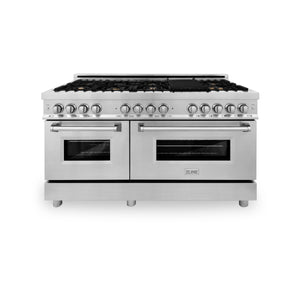 ZLINE 60" 7.4 cu. ft. Electric Oven, Gas Cooktop Dual Fuel Range, Griddle, Brass Burners in Stainless Steel