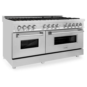 ZLINE 60" 7.4 cu. ft. Dual Fuel Range with Gas Stove and Electric Oven in Stainless Steel with Brass Burners (RA-BR-60)