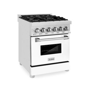 ZLINE 24" 2.8 cu. ft. Dual Fuel Range with Gas Stove and Electric Oven in Stainless Steel and White Matte Door (RA-WM-24)