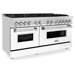 ZLINE 60" 7.4 cu. ft. Dual Fuel Range with Gas Stove and Electric Oven in Stainless Steel and White Matte Door (RA-WM-60)