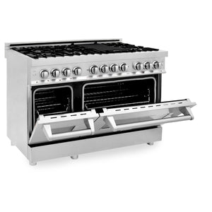 ZLINE 48" Kitchen Package with Stainless Steel Dual Fuel Range, Range Hood, Microwave Drawer and Tall Tub Dishwasher