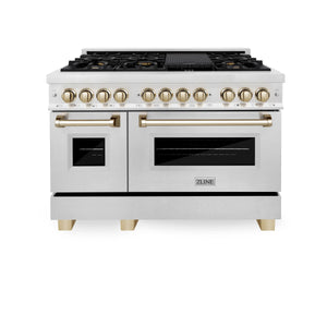 ZLINE Autograph Edition 48" 6.0 cu. ft. Dual Fuel Range, Gas Stove, Electric Oven in Stainless Steel, Gold Accents