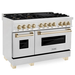 ZLINE Autograph Edition 48" 6.0 cu. ft. Dual Fuel Range, Gas Stove, Electric Oven in Stainless Steel, Gold Accents