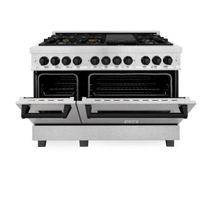 ZLINE Autograph Edition 48" 6.0 cu. ft. Dual Fuel Range, Gas Stove, Electric Oven in DuraSnow® Stainless Steel, Matte Black Accents