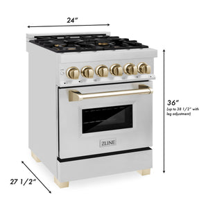 ZLINE Autograph Edition 24" 2.8 cu. ft. Dual Fuel Range with Gas Stove and Electric Oven in Stainless Steel with Gold Accents (RAZ-24-G)