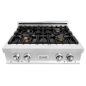 ZLINE 30" Porcelain Gas Stovetop with 4 Gas Brass Burners and Griddle (RT-BR-GR-30)