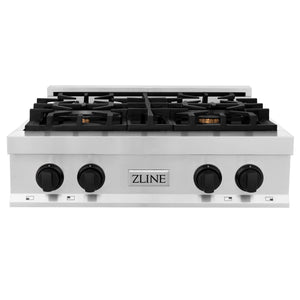 ZLINE Autograph Edition 30" Porcelain Rangetop with 4 Gas Burners in Stainless Steel and Matte Black Accents (RTZ-30-MB)