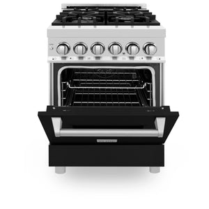 ZLINE 24" 2.8 cu. ft. Dual Fuel Range with Gas Stove and Electric Oven in Stainless Steel and Black Matte Door (RA-BLM-24)