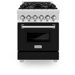 ZLINE 24" 2.8 cu. ft. Dual Fuel Range with Gas Stove and Electric Oven in Stainless Steel and Black Matte Door (RA-BLM-24)