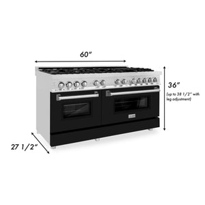 ZLINE 60" 7.4 cu. ft. Dual Fuel Range with Gas Stove and Electric Oven in Stainless Steel and Black Matte Door (RA-BLM-60)