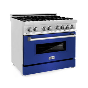 ZLINE 36" Dual Fuel Range with Gas Stove and Electric Oven in Stainless Steel with Color Door Options (RA36)