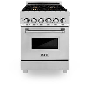 ZLINE 24" 2.8 cu. ft. Electric Oven and Gas Cooktop Dual Fuel Range with Griddle and Brass Burners in Stainless Steel (RA-BR-GR-24)