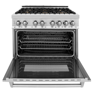 ZLINE 36" 4.6 cu. ft. Electric Oven and Gas Cooktop Dual Fuel Range with Griddle and Brass Burners in Stainless Steel (RA-BR-GR-36)