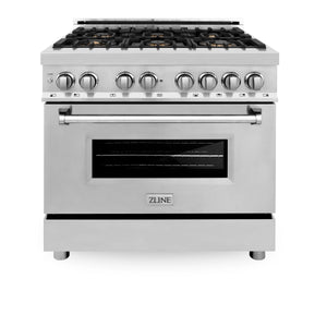 ZLINE 36" 4.6 cu. ft. Electric Oven and Gas Cooktop Dual Fuel Range with Griddle and Brass Burners in Stainless Steel (RA-BR-GR-36)