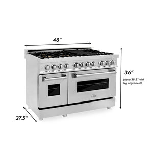 ZLINE 48" 6.0 cu. ft. Dual Fuel Range with Gas Stove and Electric Oven in Stainless Steel with Brass Burners (RA-BR-48)