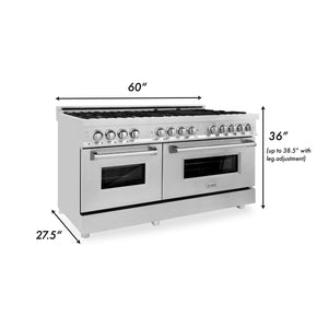 ZLINE 60" 7.4 cu. ft. Electric Oven, Gas Cooktop Dual Fuel Range, Griddle, Brass Burners in Stainless Steel