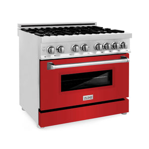 ZLINE 36" Dual Fuel Range with Gas Stove and Electric Oven in Stainless Steel with Color Door Options (RA36)