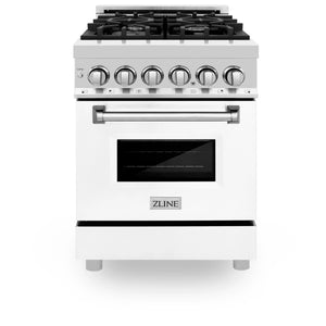 ZLINE 24" 2.8 cu. ft. Dual Fuel Range with Gas Stove and Electric Oven in Stainless Steel and White Matte Door (RA-WM-24)