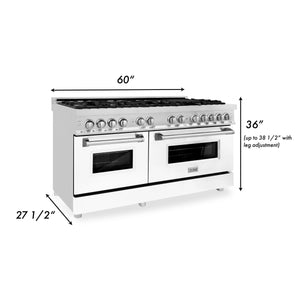 ZLINE 60" 7.4 cu. ft. Dual Fuel Range with Gas Stove and Electric Oven in Stainless Steel and White Matte Door (RA-WM-60)