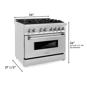 ZLINE 36" 4.6 cu. ft. Dual Fuel Range with Gas Stove and Electric Oven in Stainless Steel (RA36)