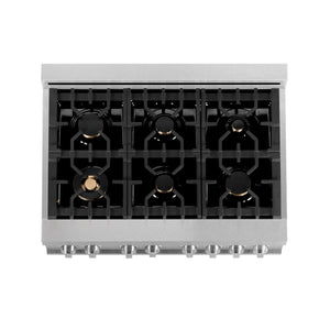 ZLINE 36" 4.6 cu. ft. Dual Fuel Range with Gas Stove and Electric Oven in Fingerprint Resistant Stainless Steel and Brass Burners (RAS-SN-BR-36)