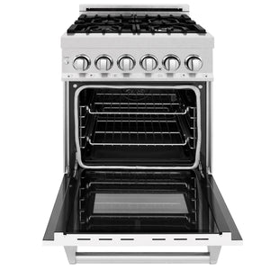 ZLINE 24" 2.8 cu. ft. Electric Oven, Gas Cooktop Dual Fuel Range, Griddle, White Matte Door in Fingerprint Resistant Stainless