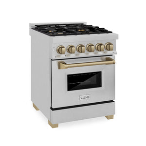 ZLINE Autograph Edition 24" 2.8 cu. ft. Dual Fuel Range, Gas Stove, Electric Oven in Fingerprint Resistant Stainless Steel, Champagne Bronze Accents