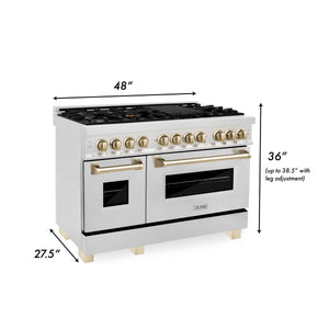 ZLINE Autograph Edition 48" 6.0 cu. ft. Dual Fuel Range, Gas Stove, Electric Oven in Stainless Steel, Gold Accents