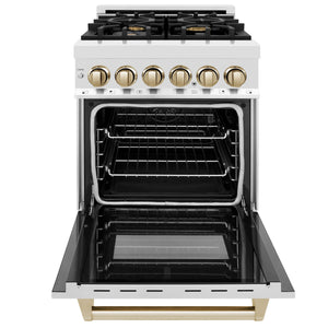 ZLINE Autograph Edition 24" 2.8 cu. ft. Dual Fuel Range with Gas Stove and Electric Oven in Stainless Steel with Gold Accents (RAZ-24-G)