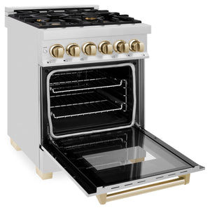 ZLINE Autograph Edition 24" 2.8 cu. ft. Dual Fuel Range with Gas Stove and Electric Oven in Stainless Steel with Gold Accents (RAZ-24-G)