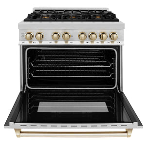 ZLINE Autograph Edition 36" 4.6 cu. ft. Dual Fuel Range with Gas Stove and Electric Oven in Stainless Steel with Gold Accents (RAZ-36-G)