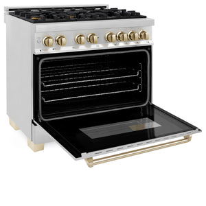 ZLINE Autograph Edition 36" 4.6 cu. ft. Dual Fuel Range with Gas Stove and Electric Oven in Stainless Steel with Gold Accents (RAZ-36-G)