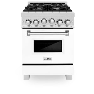 ZLINE 24" 2.8 cu. ft. Gas Oven and Gas Cooktop Range with Griddle and White Matte Door in Fingerprint Resistant Stainless Steel (RGS-WM-GR-24)