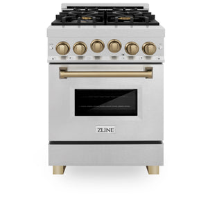 ZLINE Autograph Edition 24" 2.8 cu. ft. Range, Gas Stove, Gas Oven in Fingerprint Resistant Stainless Steel, Champagne Bronze Accents