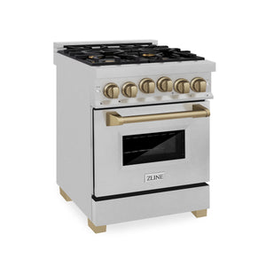 ZLINE Autograph Edition 24" 2.8 cu. ft. Range, Gas Stove, Gas Oven in Fingerprint Resistant Stainless Steel, Champagne Bronze Accents