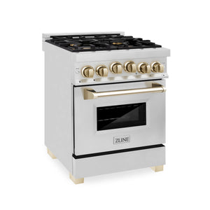 ZLINE Autograph Edition 24" 2.8 cu. ft. Range with Gas Stove and Gas Oven in Stainless Steel with Gold Accents (RGZ-24-G)