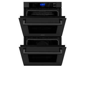 ZLINE Kitchen Package with Black Stainless Steel Refrigeration, 48" Rangetop, 48" Range Hood, 30" Double Wall Oven, and 24" Tall Tub Dishwasher