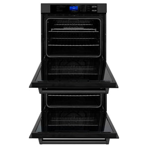 ZLINE Kitchen Package with Black Stainless Steel Refrigeration, 36" Rangetop, 36" Range Hood, 30" Double Wall Oven, and 24" Tall Tub Dishwasher