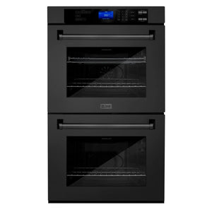 ZLINE Kitchen Package with Black Stainless Steel Refrigeration, 36" Rangetop, 36" Range Hood, 30" Double Wall Oven, and 24" Tall Tub Dishwasher