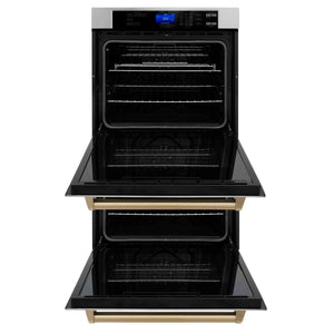 ZLINE 30" Autograph Edition Double Wall Oven with Self Clean and True Convection in Stainless Steel and Champagne Bronze (AWDZ-30-CB)