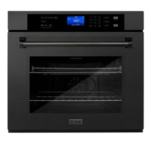 ZLINE Kitchen Package with Black Stainless Steel Refrigeration, 36" Rangetop, 36" Range Hood, 30" Single Wall Oven, and 24" Tall Tub Dishwasher