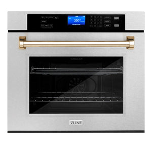 ZLINE 30" Autograph Edition Single Wall Oven with Self Clean and True Convection in Fingerprint Resistant Stainless Steel and Gold (AWSSZ-30-G)