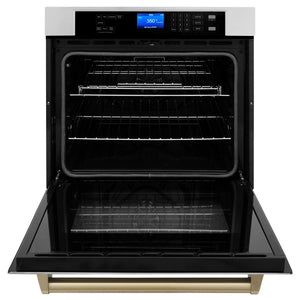 ZLINE 30" Autograph Edition Single Wall Oven with Self Clean and True Convection in Stainless Steel and Champagne Bronze (AWSZ-30-CB)