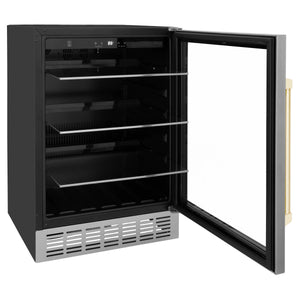 ZLINE 24" Monument Autograph Edition 154 Can Beverage Fridge in Stainless Steel with Gold Accents (RBV-US-24-G)