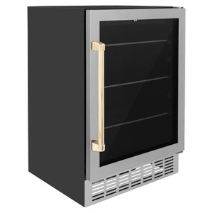 ZLINE 24" Monument Autograph Edition 154 Can Beverage Fridge in Stainless Steel with Gold Accents (RBV-US-24-G)