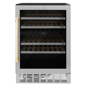 ZLINE 24" Monument Autograph Edition Dual Zone 44-Bottle Wine Cooler in Stainless Steel with Gold Accents (RWVZ-UD-24-G)