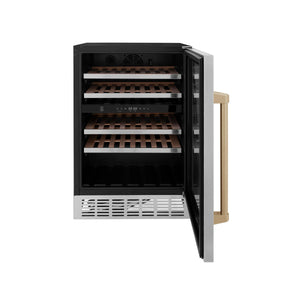 ZLINE 24" Monument Autograph Edition Dual Zone 44-Bottle Wine Cooler in Stainless Steel with Champagne Bronze Accents (RWVZ-UD-24-CB)