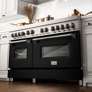 ZLINE 60" 7.4 cu. ft. Dual Fuel Range with Gas Stove and Electric Oven in Stainless Steel and Black Matte Door (RA-BLM-60)