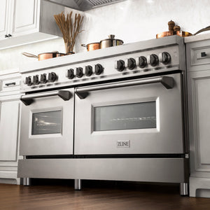 ZLINE 60" 7.4 cu. ft. Dual Fuel Range with Gas Stove and Electric Oven in Stainless Steel with Brass Burners (RA-BR-60)