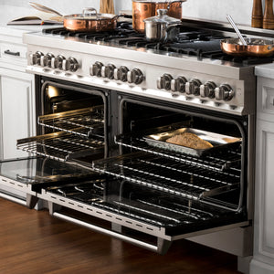 ZLINE 60" 7.4 cu. ft. Dual Fuel Range with Gas Stove and Electric Oven in Stainless Steel with Brass Burners (RA-BR-60)